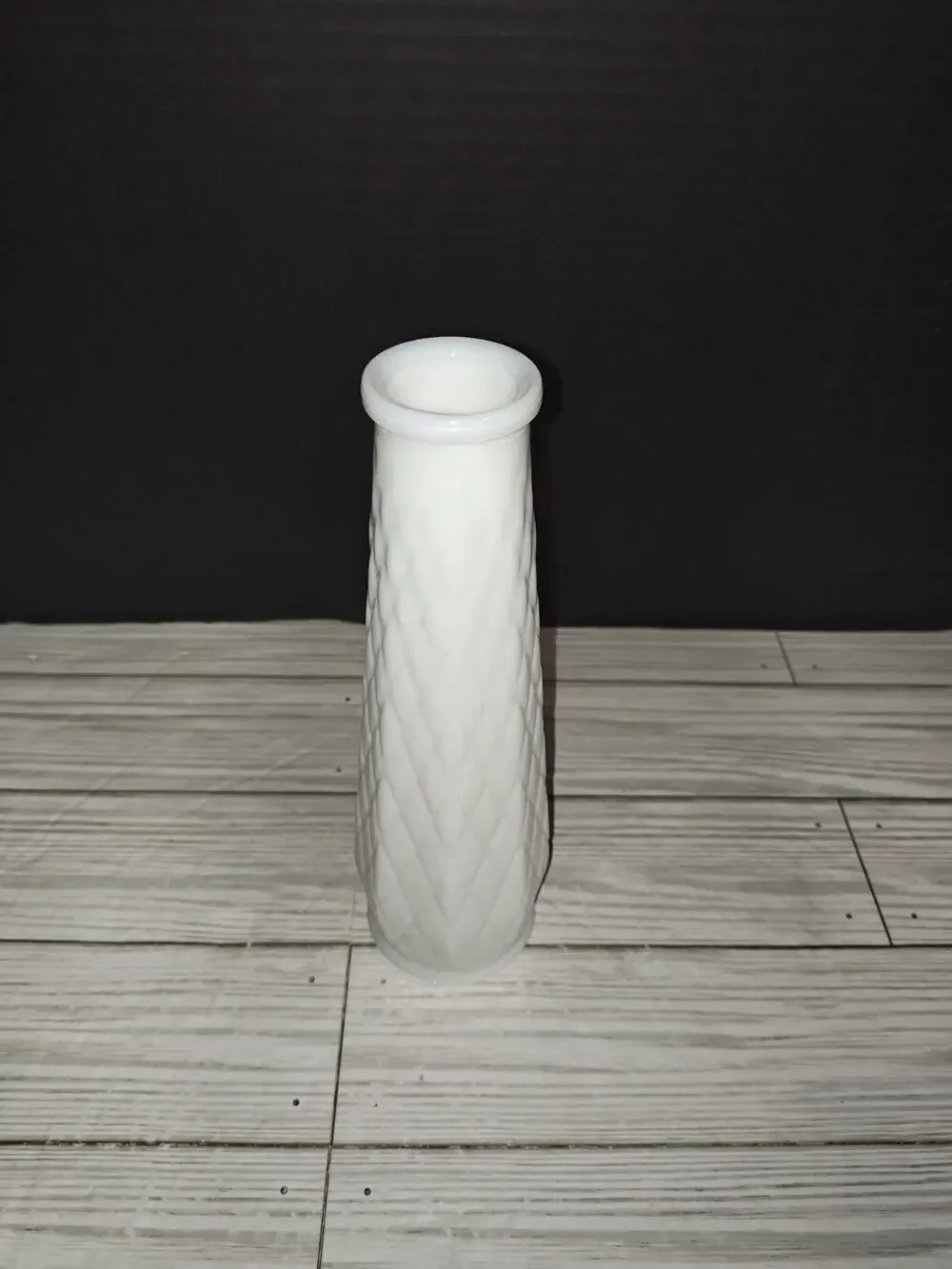Vintage Milk Glass Bud Vase Single Stem E.O. Brody Diamond Pattern Decor USA